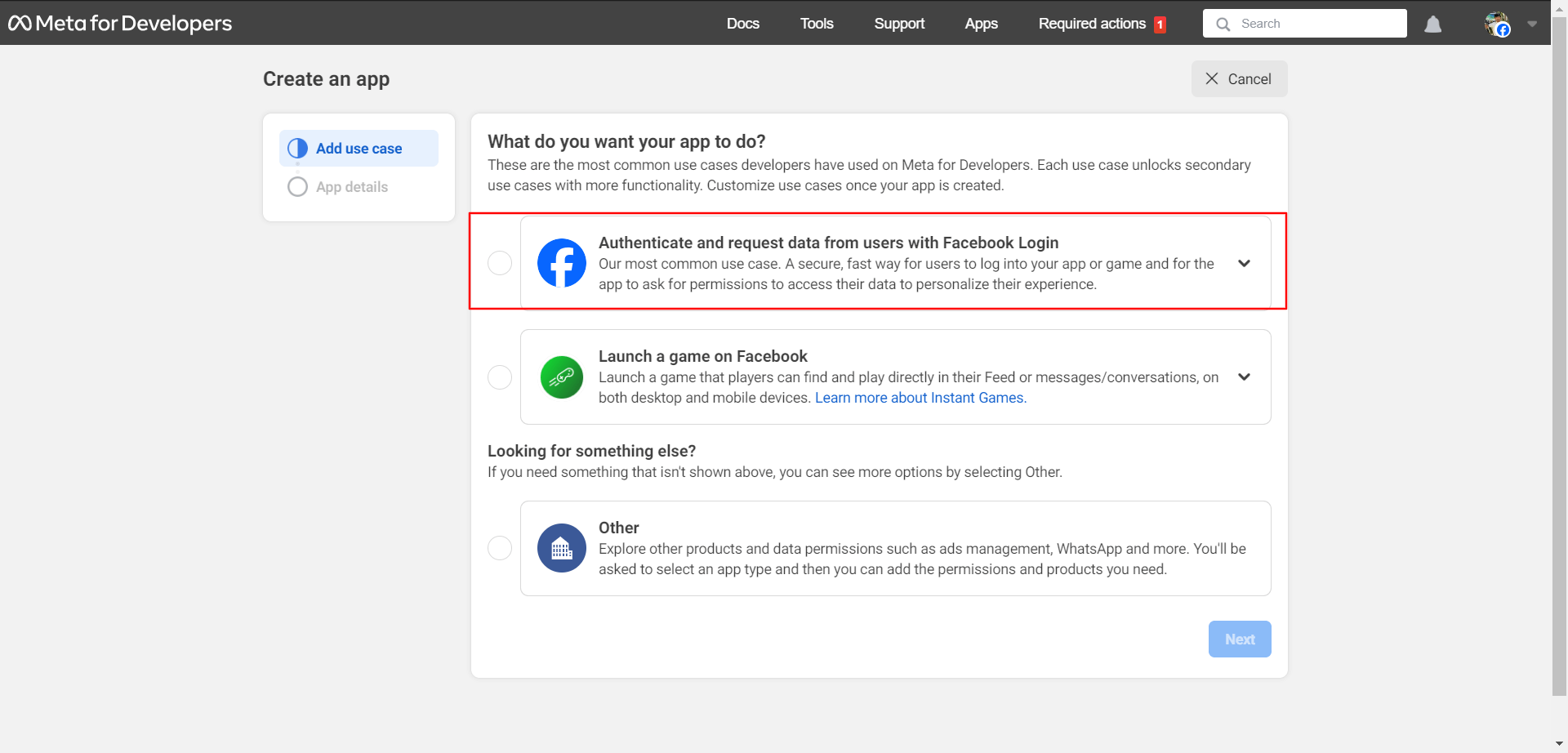Facebook Step 1