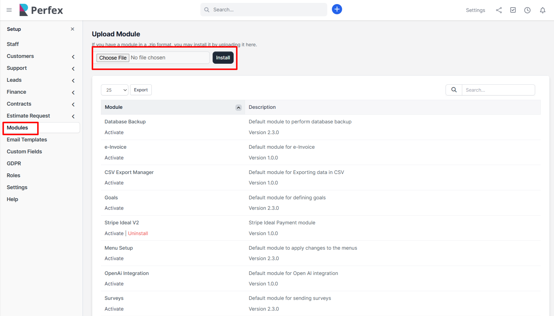 Perfex CRM Settings