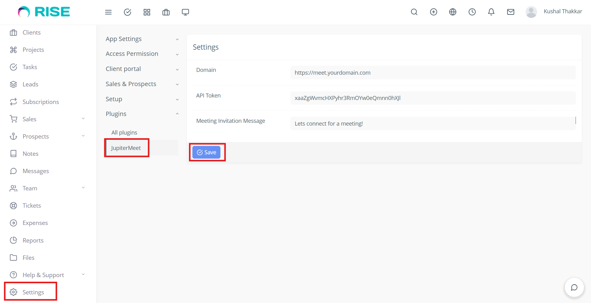 RISE CRM Settings