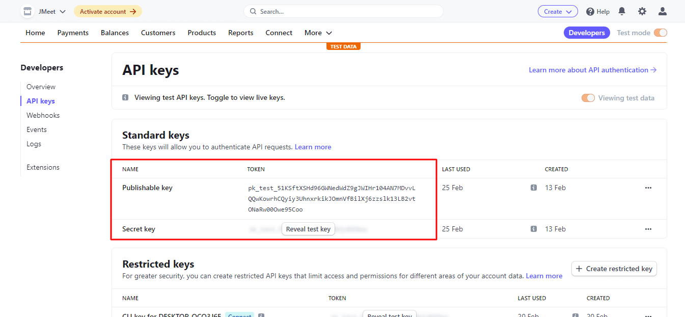 Stripe API Keys
